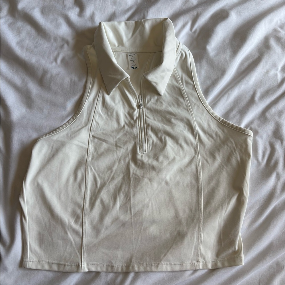 Women's White Zip Up Sleeveless Top